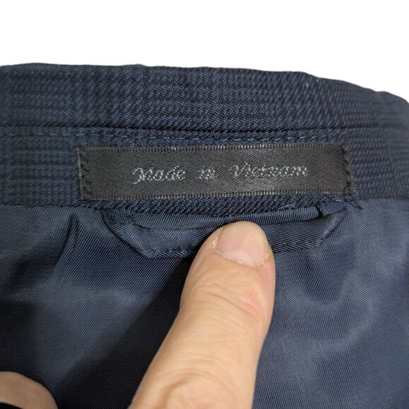 Lauren Ralph Lauren 44R Blue Blazer Glen Plaid Brown Suede Elbow Patches Jacket - Picture 6 of 11